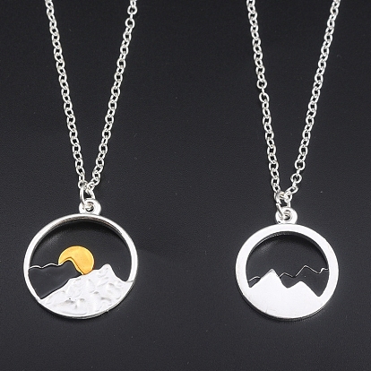 Enamel Mountain Pendant Necklace, Silver Plated Alloy Jewelry for Valentine's Day