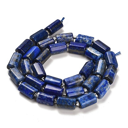 Natural Lapis Lazuli Beads Strands, with Seed Beads, Faceted Column