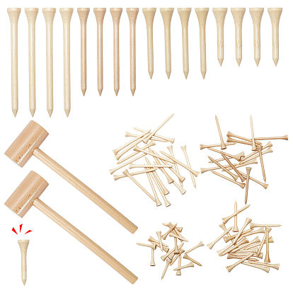 80 piezas 4 estilos de tachuelas de golf de bambú, con 2piezas de martillo de madera