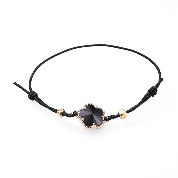 Pulseras elásticas ajustables con cordón, con enlaces de vidrio aleación, flor