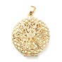 Brass Locket Pendants, Photo Frame Pendants for Necklaces, Long-Lasting Plated, Hollow Flat Round