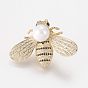 Messing Micro pave Zirkonia Broschen, mit Glasperlen, Bienen, nickelfrei und bleifrei und cadmiumfrei, golden