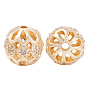10Pcs Rack Plating Brass Micro Pave Clear Cubic Zirconia Beads, Long-Lasting Plated, Round with Flower