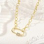 Brass Cable Chain Necklaces with Brass Micro Pave Clear Cubic Zirconia Oval Screw Carabiner Lock Charms