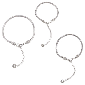 304 браслеты из европейской круглой змеи из нержавеющей стали, с когтя омара застежкой и сердца прелести