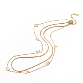 Ion Plating(IP) 304 Stainless Steel Herringbone & Cable Chains Double Layer Necklace with Word Love for Women