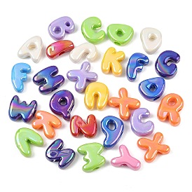 Perles européennes opaques en acrylique plaquées couleur AB, Perles avec un grand trou   , lettre
