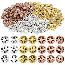 180 шт 3 цвета бусины из сплава тибетского стиля, без свинца и без кадмия, плоско-круглые с сердцем