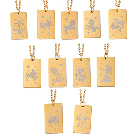 Golden 202 Stainless Steel Constellation Pendants Necklaces, Rectangle