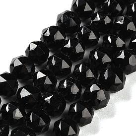 Natural Black Tourmaline Beads Strands, Star Cut Round Beads