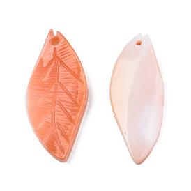 Natural Red Trochus Shell Pendants, Leaf Charm