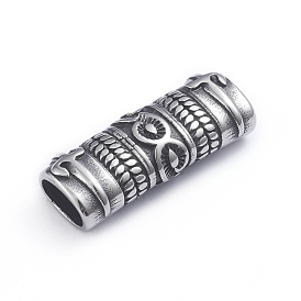 Breloques coulissantes / perles coulissantes rétro 304 en acier inoxydable, pour la fabrication de bracelets en cuir, rectangle avec motif de feuille