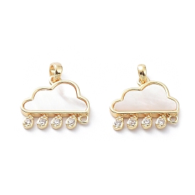Rack Plating Brass Pendants, with Cubic Zirconia & Shell, Long-Lasting Plated, Cloud