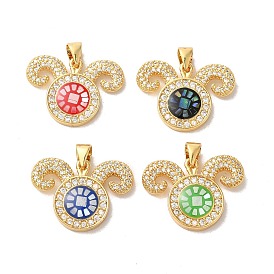 Brass Micro Pave Cubic Zirconia Pendants, with Enamel & Shell, Long-Lasting Plated, Lead Free & Cadmium Free, Real 18K Gold Plated, Sheep