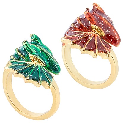 2Pcs 2 Colors Men's Adjustable Alloy Cuff Rings, Open Rings, Dragon, Golden