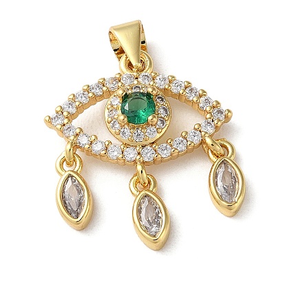 Rack Plating Brass Cubic Zirconia Pendant, Long-Lasting Plated, Cadmium Free & Lead Free, Eye