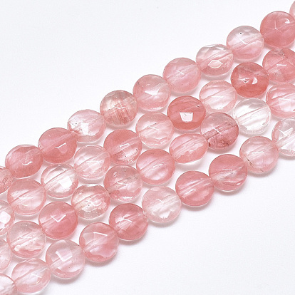 Cherry Quartz Glass Beads Strands, Faceted, Flat Round