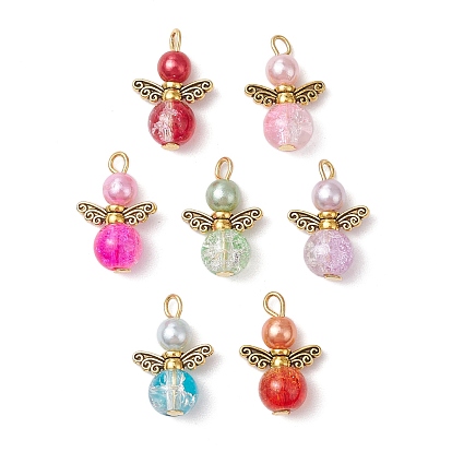 7шт 7 цвета хрустальные стеклянные подвески, ангельские прелести, с петлей из сплава античного золотистого тона