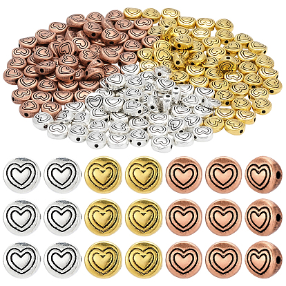 180 шт 3 цвета бусины из сплава тибетского стиля, без свинца и без кадмия, плоско-круглые с сердцем