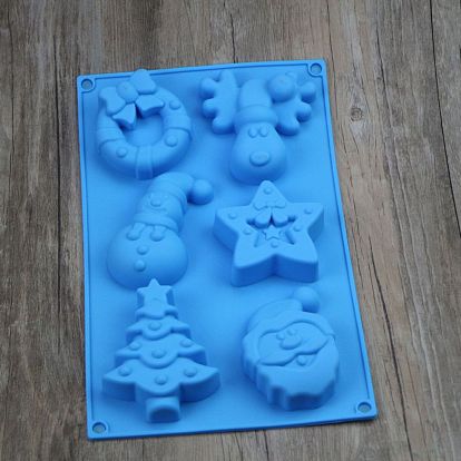 Christmas Theme Food Grade Silicone Molds, Cake Pan Molds for Baking, Biscuit, Chocolate, Soap Mold, Snowman & Star & Santa Claus & Christmas Wreath & Reindeer/Stag & Christmas Tree