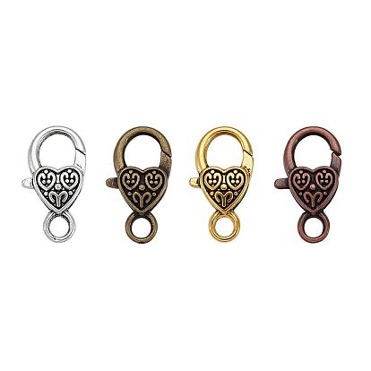 Tibetan Style Alloy Heart Lobster Claw Clasps
