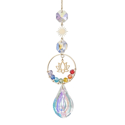 Стекло каплевидное окно висит ловцы солнца, подвески из нержавеющей стали в виде лотоса и солнца для наружного и садового декора