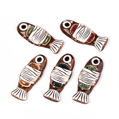 Ручной работы фарфора большие кулоны, рыба, фантазии античного стекла фарфора