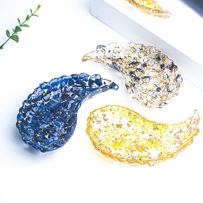 Ornements de boîte de rangement d'aile d'ange en résine, avec des éclats de pierres précieuses naturelles à l'intérieur pour les décorations de bureau à domicile