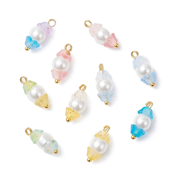 Подвески из искусственного жемчуга, окрашенные методом запекания, , с акриловыми бусинами и латунной петлей