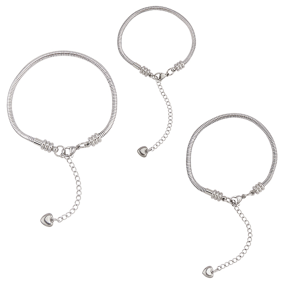 304 браслеты из европейской круглой змеи из нержавеющей стали, с когтя омара застежкой и сердца прелести