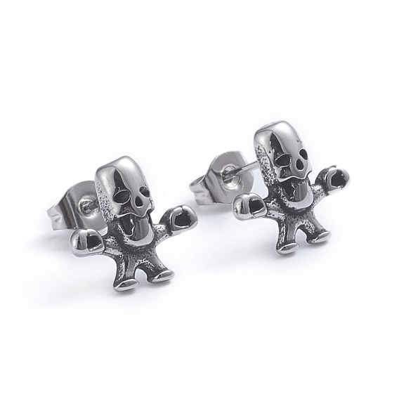 Retro 304 Stainless Steel Stud Earrings, with Ear Nuts, Zombie