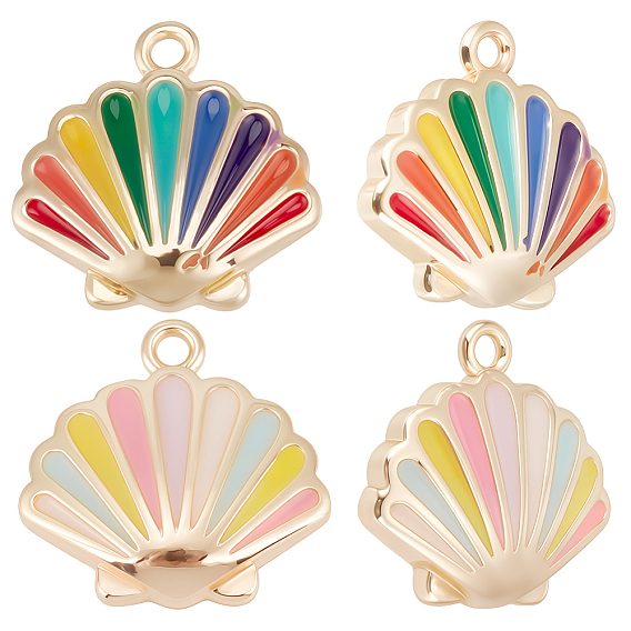 16 шт. 2 цвета латунные эмалевые подвески, без никеля , форма морского гребешка, реальный 18 k позолоченный