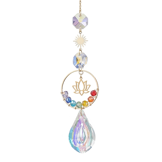 Стекло каплевидное окно висит ловцы солнца, подвески из нержавеющей стали в виде лотоса и солнца для наружного и садового декора