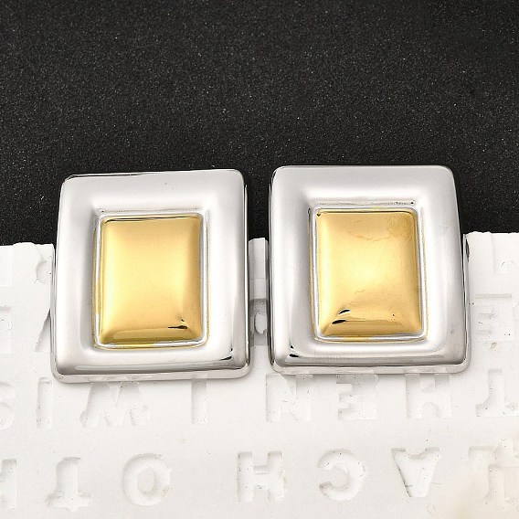304 из нержавеющей стали серьги, двухцветный квадрат, вакуумное покрытие pvd