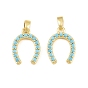 Brass Micro Pave Light Sky Blue Cubic Zirconia Pendants, Horseshoe Charms