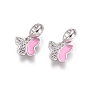 Brass Micro Pave Cubic Zirconia European Dangle Charms, with Pink Enamel, Large Hole Pendants, Cadmium Free & Lead Free, Butterfly