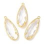 Transparent Resin Pendants, Faceted Teardrop Charms with Rack Plating Real 18K Gold Plated Brass Findings, Cadmium Free & Lead Free, Long-Lasting Plated