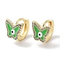 Brass Micro Pave Clear Cubic Zirconia Butterfly Hoop Earrings, Evil Eye Enamel Earrings for Women, Real 18K Gold Plated