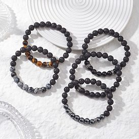 Круглые эластичные браслеты из натуральных смешанных драгоценных камней и немагнитного синтетического гематита для женщин