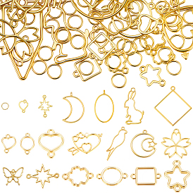 68шт 16 стили подвески из сплава с открытой спиной, для diy уф смолы, эпоксидная смола, Прессованные цветочные украшения, с 100железными прыгающими кольцами, разнообразные