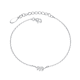 Sterling Silver Leaf Link Bracelets, Platinum