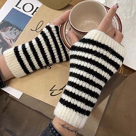 Stripe Acrylic Fibers Knitting Fingerless Gloves, Arm Warmer, Winter Warm Gloves with Thumb Hole