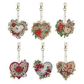 6Pcs Heart with Flower DIY Diamond Painting Kit, Including Resin Rhinestones Bag, Diamond Sticky Pen, Tray Plate and Glue Clay