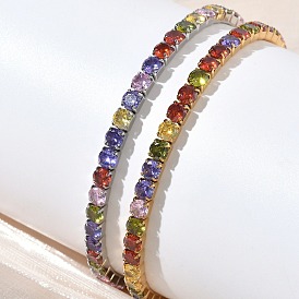 304 Теннисные браслеты из нержавеющей стали с микропаве и разноцветными кубическими циркониями для женщин, овальные