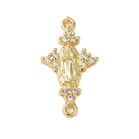 Rack Plating Brass Pave Clear Cubic Zirconia Virgin Mary Links Connector Charms, Cadmium Free & Lead Free, Long-Lasting Plated