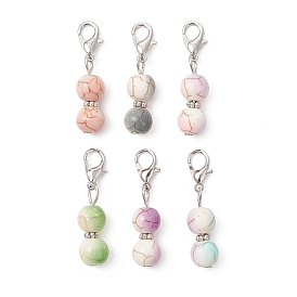 30piezas 6colores decoraciones colgantes de turquesa sintética, con aleación de zinc hebillas de pinza de langosta, rondo