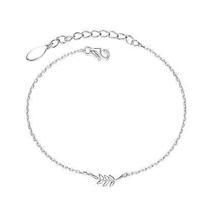 Sterling Silver Leaf Link Bracelets, Platinum