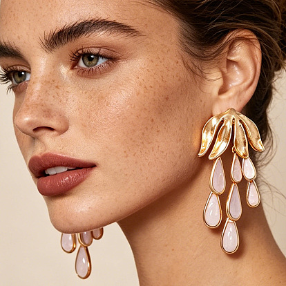 Zinc Alloy & Acrylic Teardrop Stud Earrings, Tassels Earrings