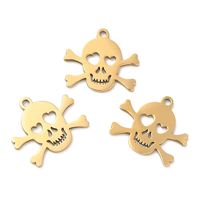 Halloween Ion Plating(IP) 316L Surgical Stainless Steel Pendants, Laser Cut, Laser Cut, Skull Charm