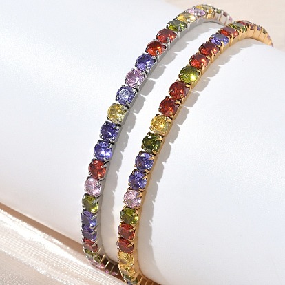 304 Теннисные браслеты из нержавеющей стали с микропаве и разноцветными кубическими циркониями для женщин, овальные